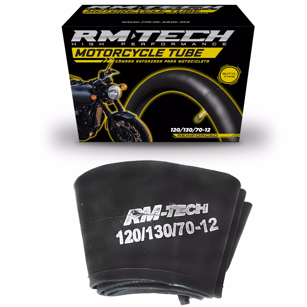 CAMARA DE BUTILO RMTECH PRES. EN CAJA 120/130/70-12 TR4-ON (VALVULA RECTA)