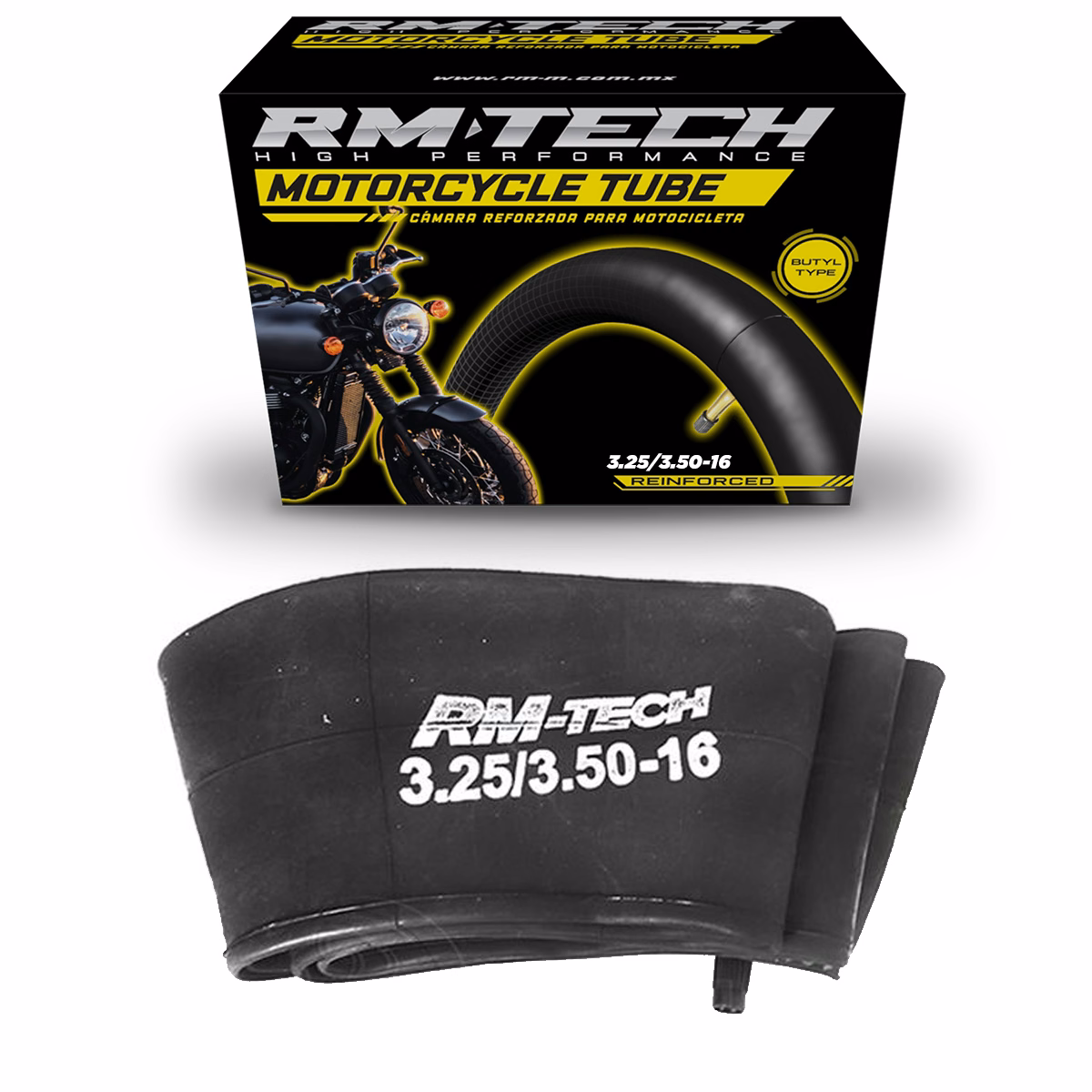 CAMARA DE BUTILO RMTECH PRES. EN CAJA 3.25/3.50-16 TR4 (VALVULA RECTA)