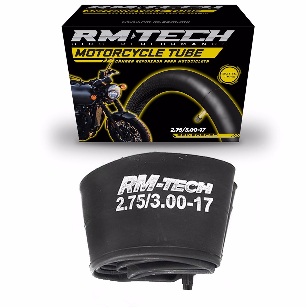 CAMARA DE BUTILO RMTECH PRES. EN CAJA 2.75/3.00-17 TR4 (VALVULA RECTA) (DE 1 A 19 PIEZAS )