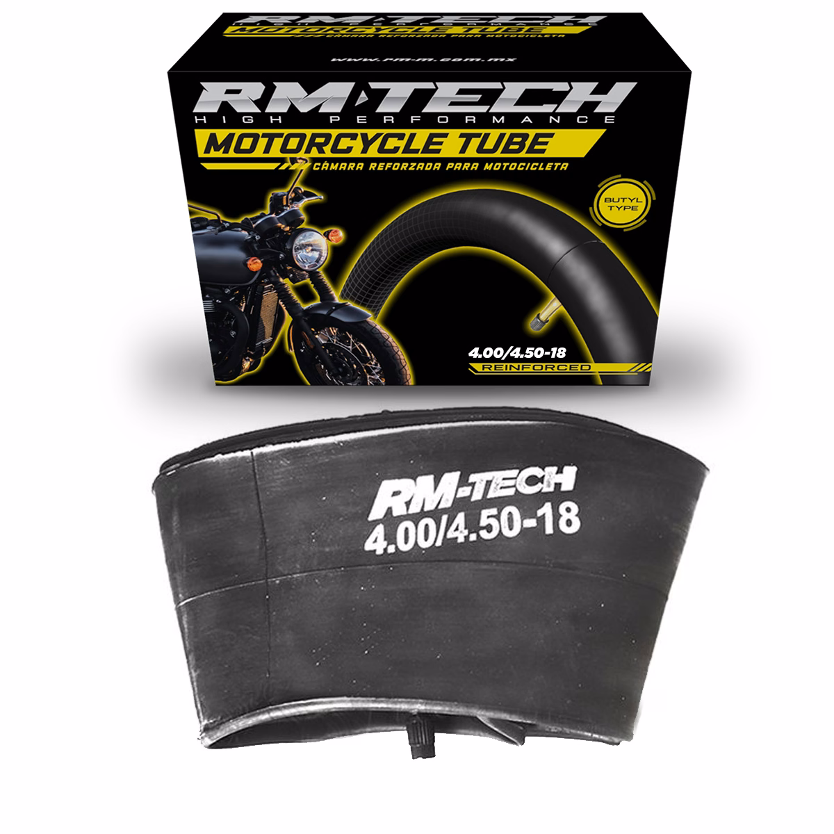CAMARA DE BUTILO RMTECH PRES. EN CAJA 4.00/4.50-18 TR4 (VALVULA RECTA)