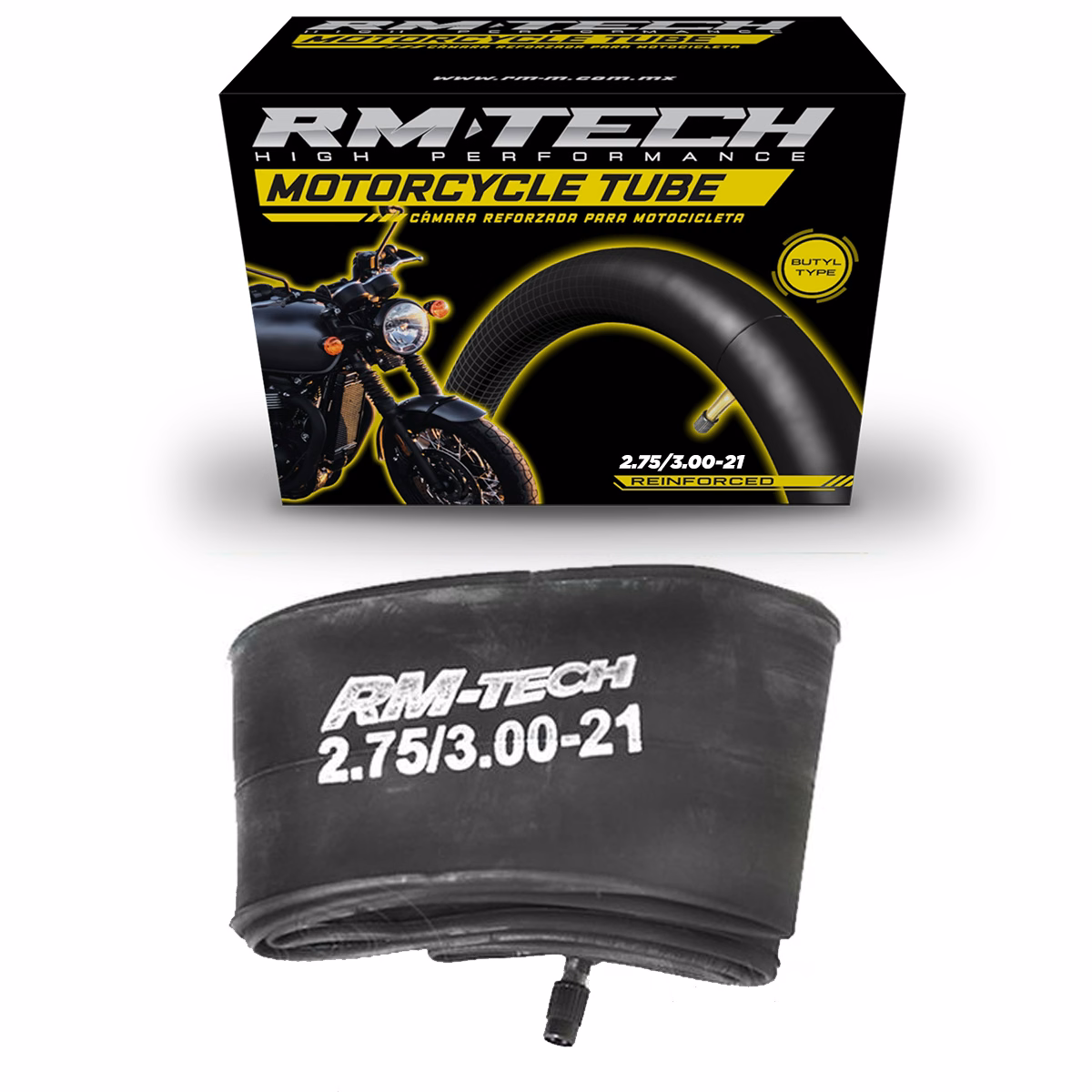 CAMARA DE BUTILO RMTECH PRES. EN CAJA 2.75/3.00-21 TR4 (VALVULA RECTA)