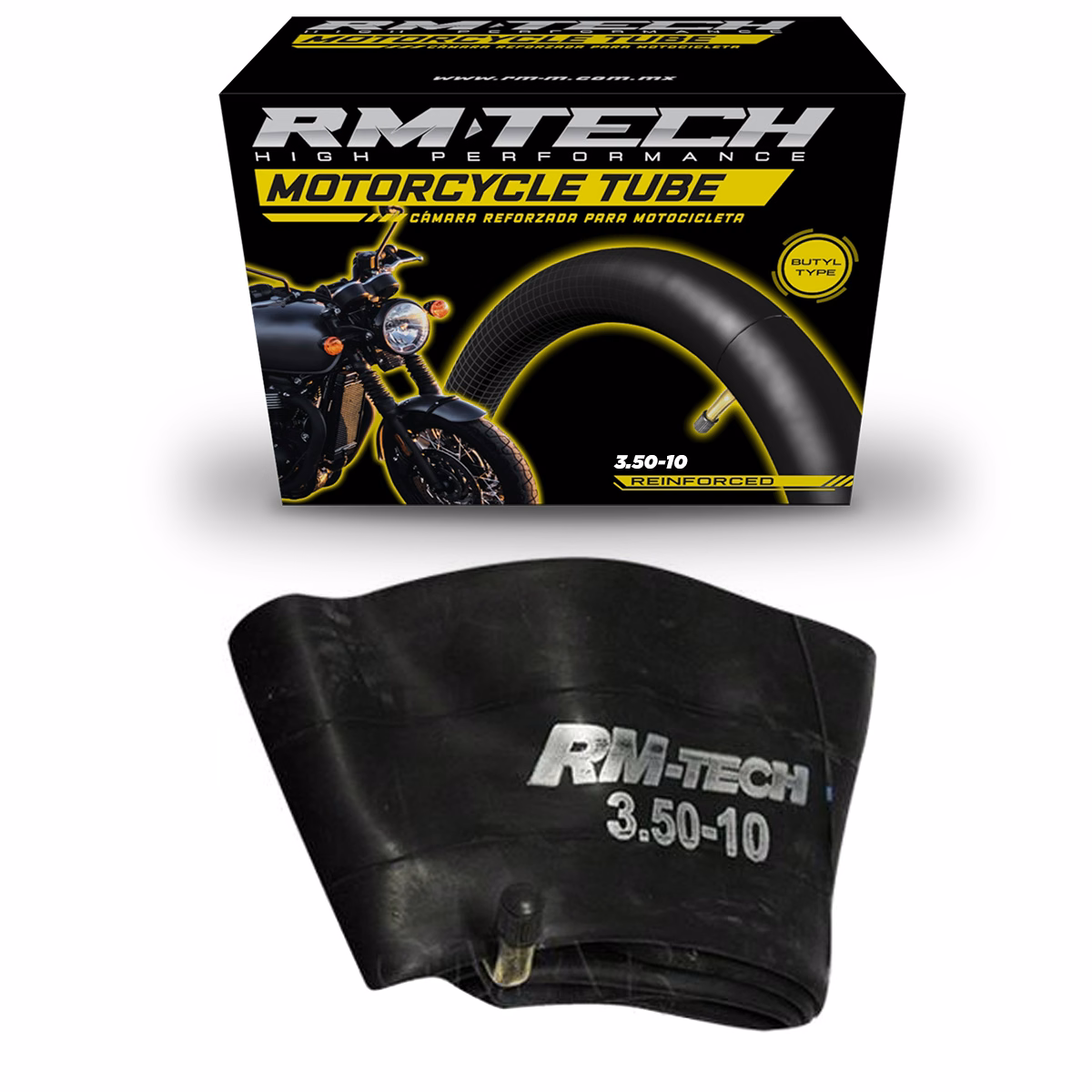 CAMARA DE BUTILO RMTECH PRES. EN CAJA 3.50-10 JR87C (VALVULA CURVA)
