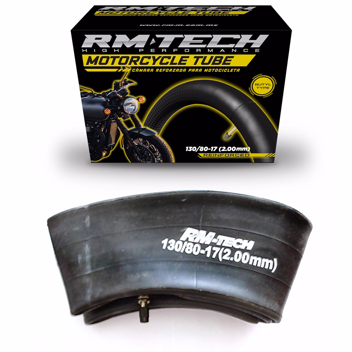 CAMARA DE BUTILO RMTECH PRES. EN CAJA 130/80-17 (2.00MM) HEAVY DUTY TR6 (VALVULA RECTA)