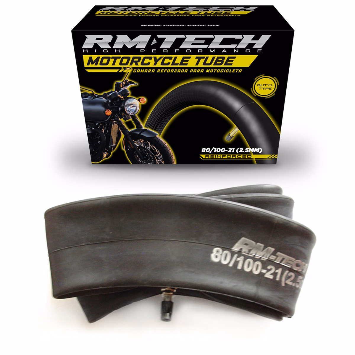 CAMARA DE BUTILO RMTECH PRES. EN CAJA 80/100-21 (2.00MM) HEAVY DUTY TR6 (VALVULA RECTA)