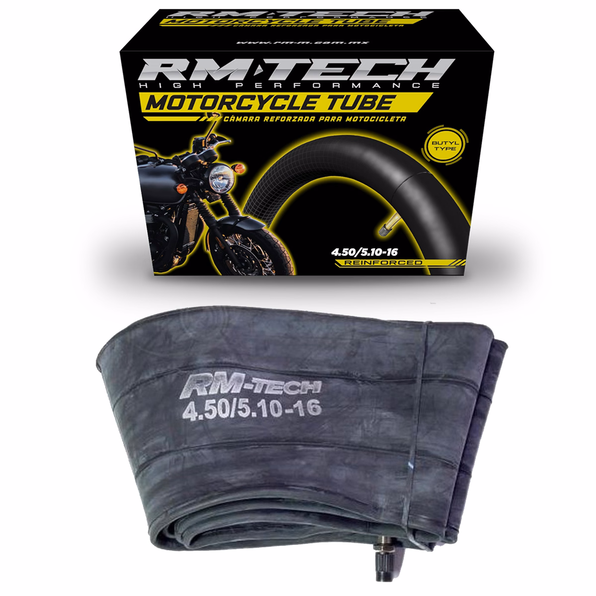 CAMARA DE BUTILO RMTECH PRES. EN CAJA 4.50/5.10-16 TR4 (VALVULA RECTA)