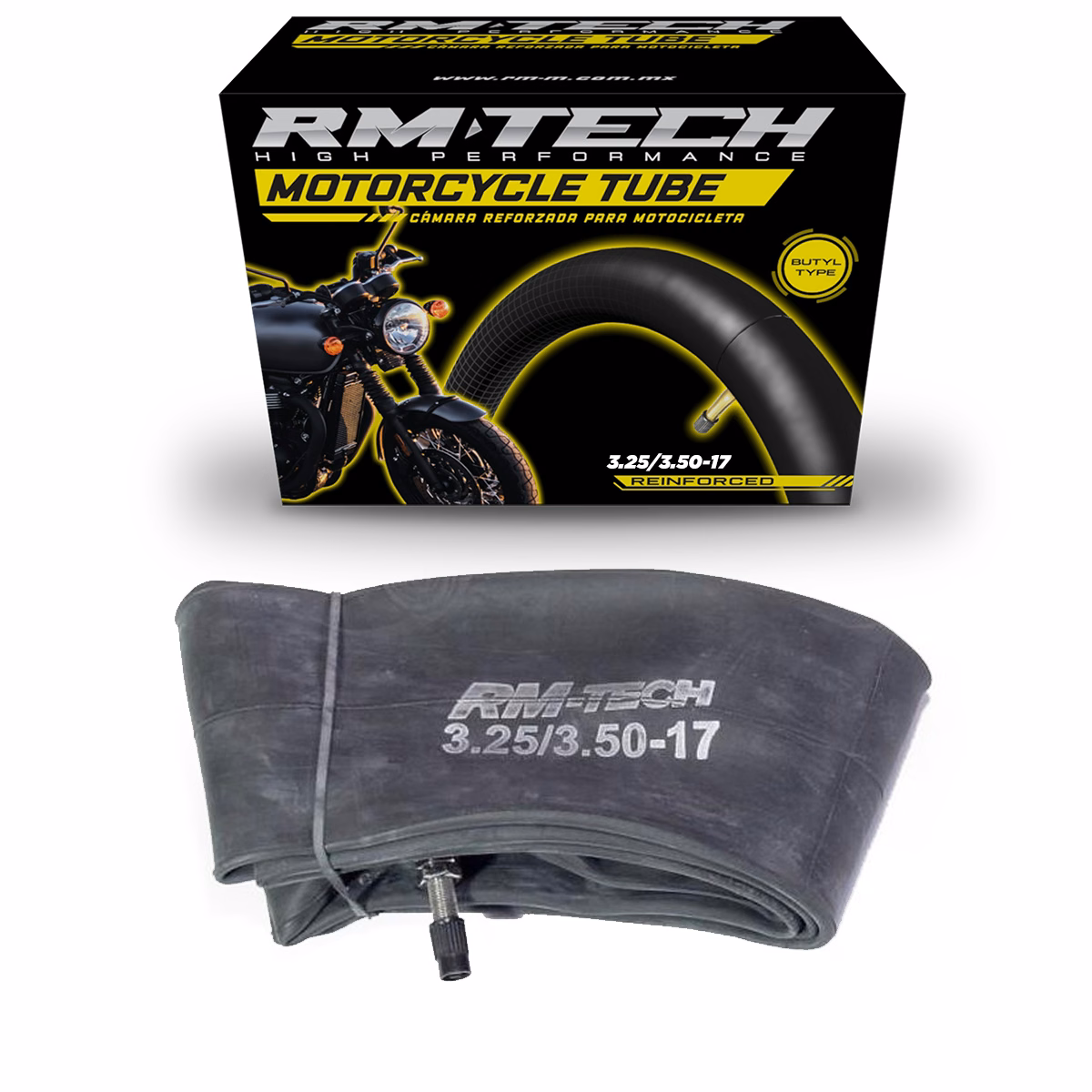 CAMARA DE BUTILO RMTECH PRES. EN CAJA 3.25/3.50-17 TR4 (VALVULA RECTA)