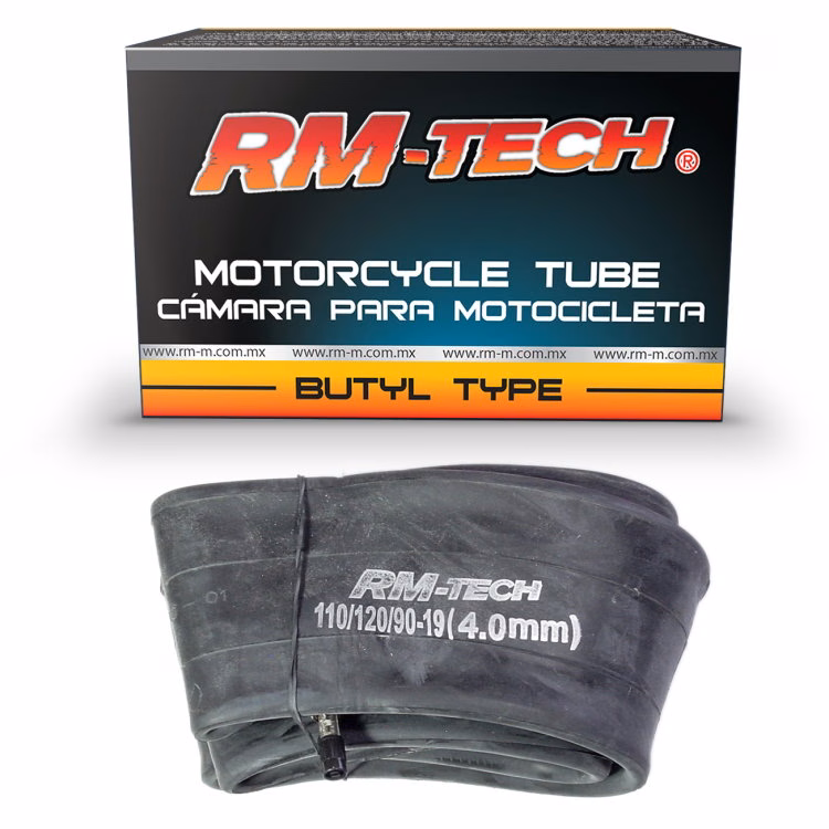 CAMARA DE BUTILO RMTECH PRES. EN CAJA 110/120/90-19 (4.00MM) EXTRA HEAVY DUTY TR6 (VALVULA RECTA)
