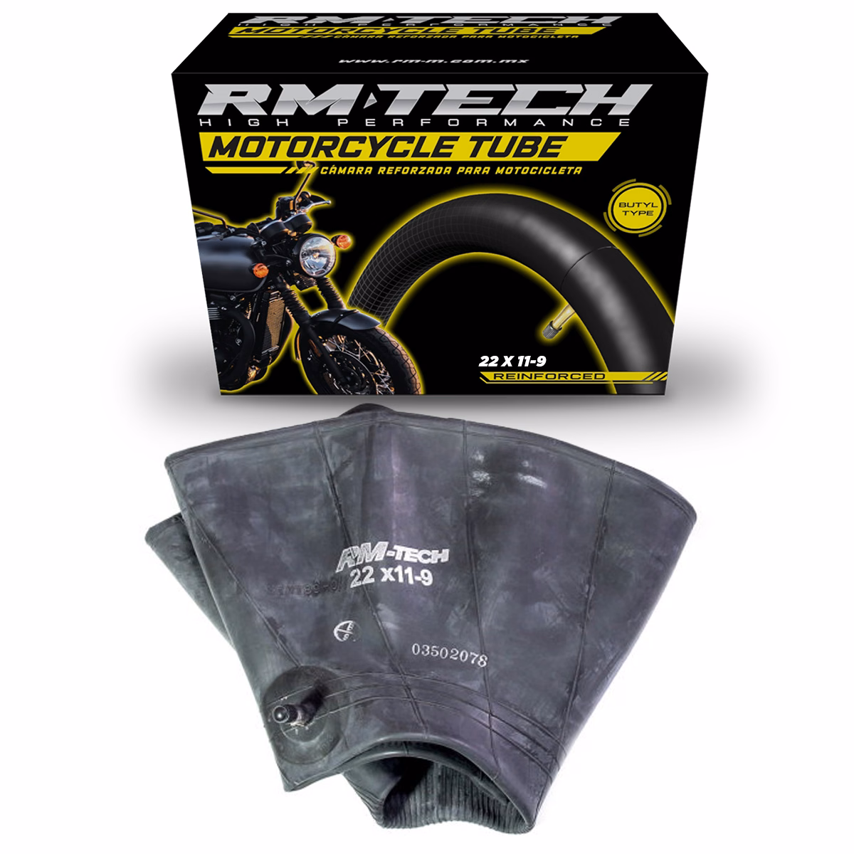 CAMARA DE BUTILO RMTECH PRES. EN CAJA 22X11-9 TR-13 (VALVULA RECTA)