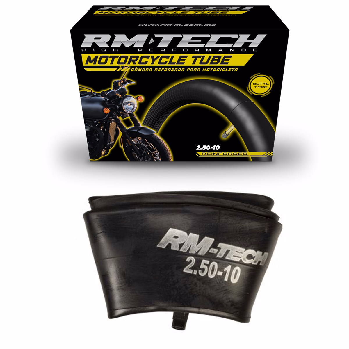 CAMARA DE BUTILO RMTECH PRES. EN CAJA 2.50-10 TR4 (VALVULA RECTA)