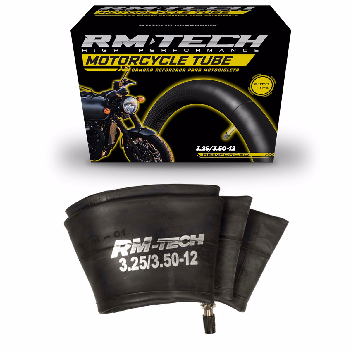 CAMARA DE BUTILO RMTECH PRES. EN CAJA 3.25/3.50-12 TR4 (VALVULA RECTA)