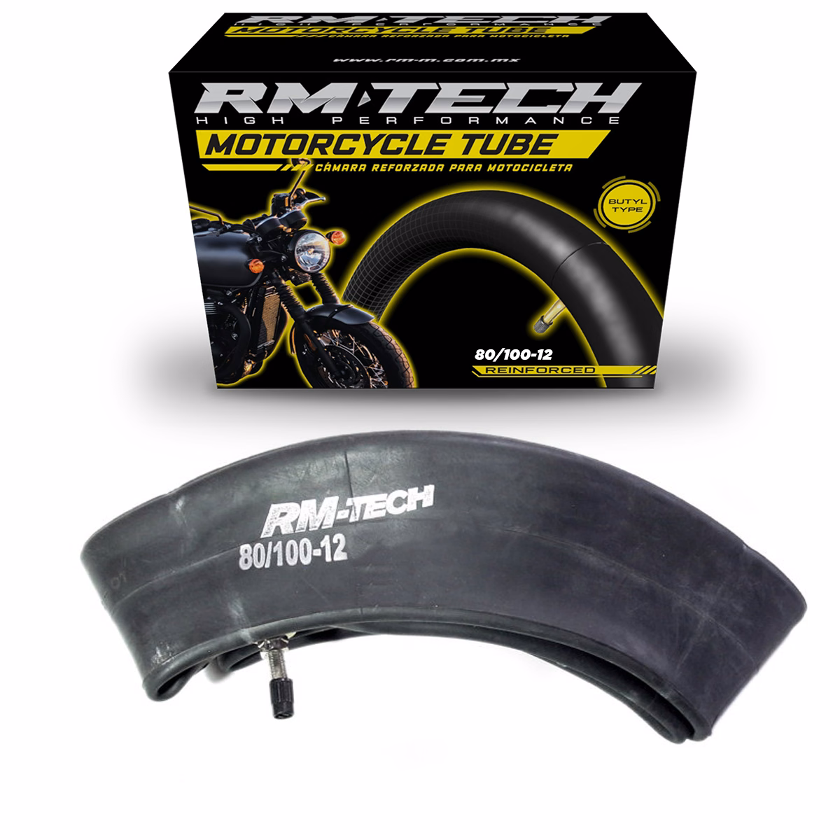 CAMARA DE BUTILO RMTECH PRES. EN CAJA 80/100-12 TR4 (VALVULA RECTA)