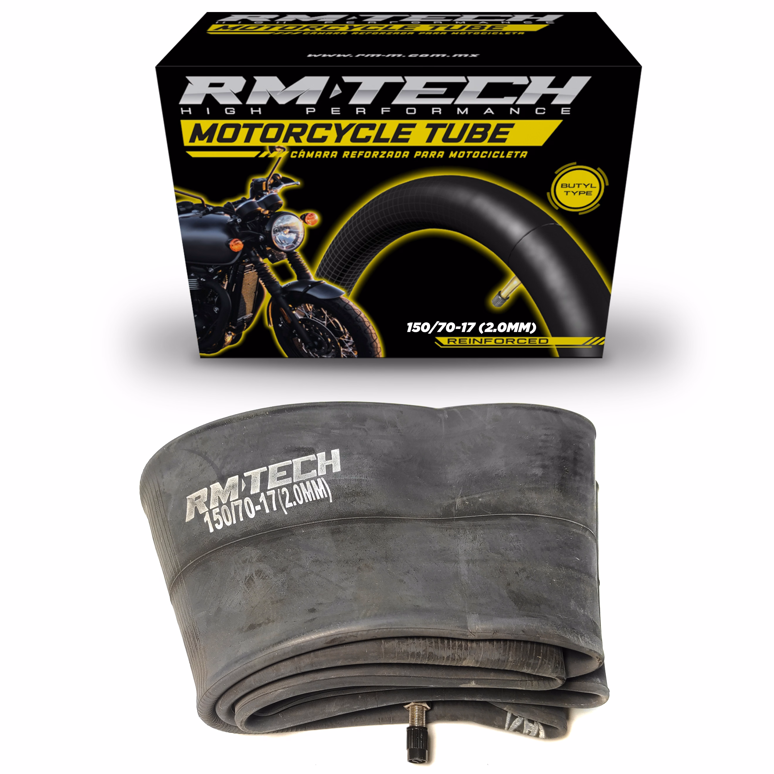 CAMARA DE BUTILO RMTECH PRES. EN CAJA 150/70-17 (2.00MM) HEAVY DUTY TR6 (VALVULA RECTA)
