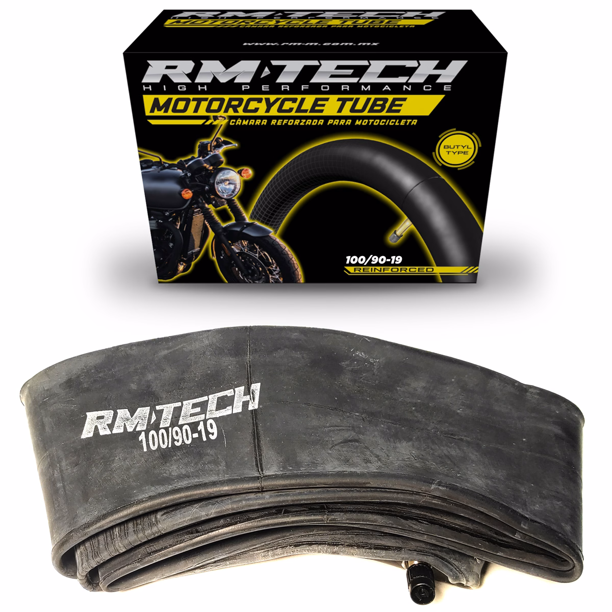CAMARA DE BUTILO RMTECH PRES. EN CAJA 100/90-19 TR4 (VALVULA RECTA)