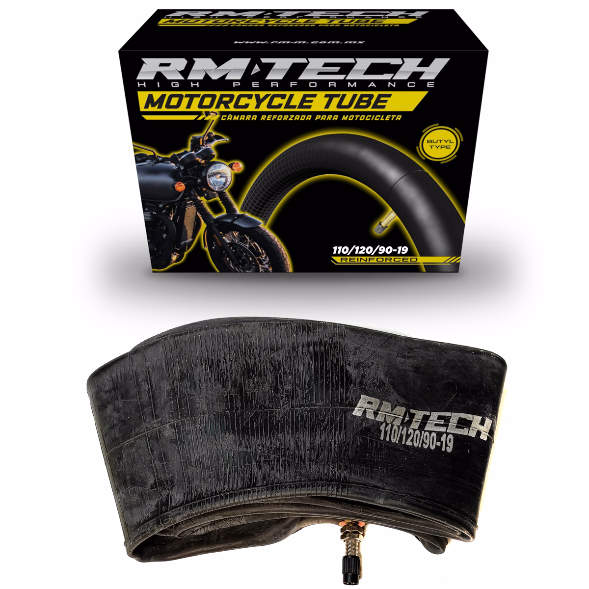 CAMARA DE BUTILO RMTECH PRES. EN CAJA 110/120/90-19 TR6 (VALVULA RECTA)
