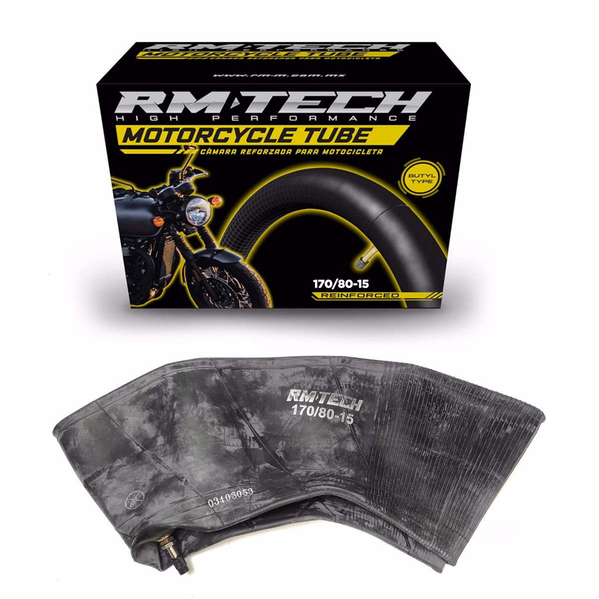 CAMARA DE BUTILO RMTECH PRES. EN CAJA 170/80-15 TR87 (VALVULA CURVA)