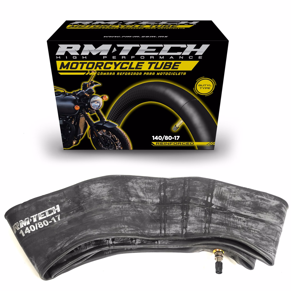 CAMARA DE BUTILO RMTECH PRES. EN CAJA 140/80-17 TR4 (VALVULA RECTA)