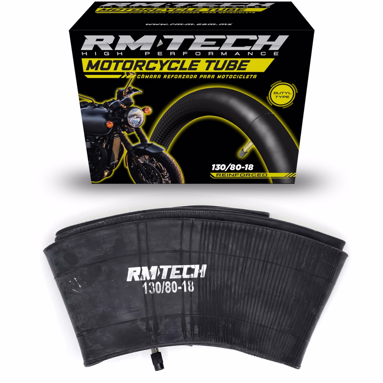 CAMARA DE BUTILO RMTECH PRES. EN CAJA 130/80-18 TR6 (VALVULA RECTA)