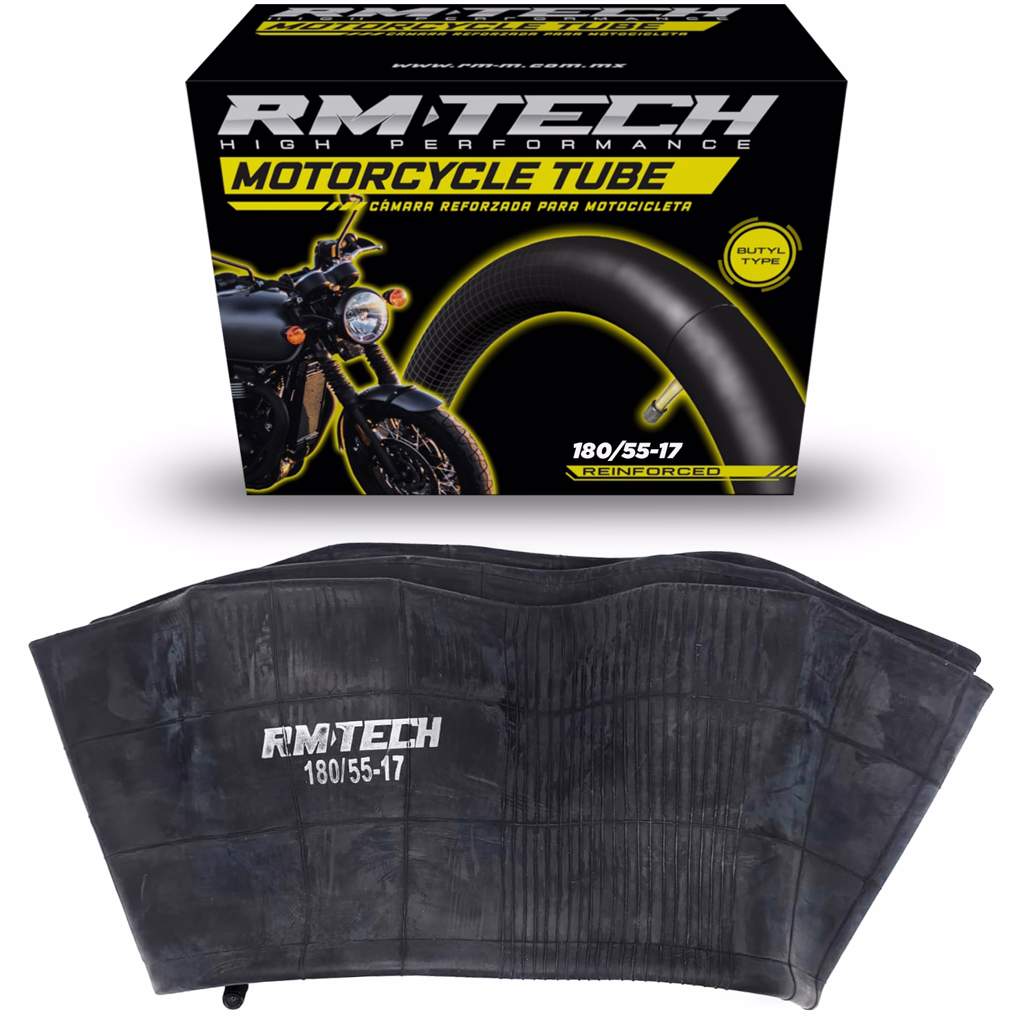 CAMARA DE BUTILO RMTECH PRES. EN CAJA 180/55-17 TR87 (VALVULA CURVA)