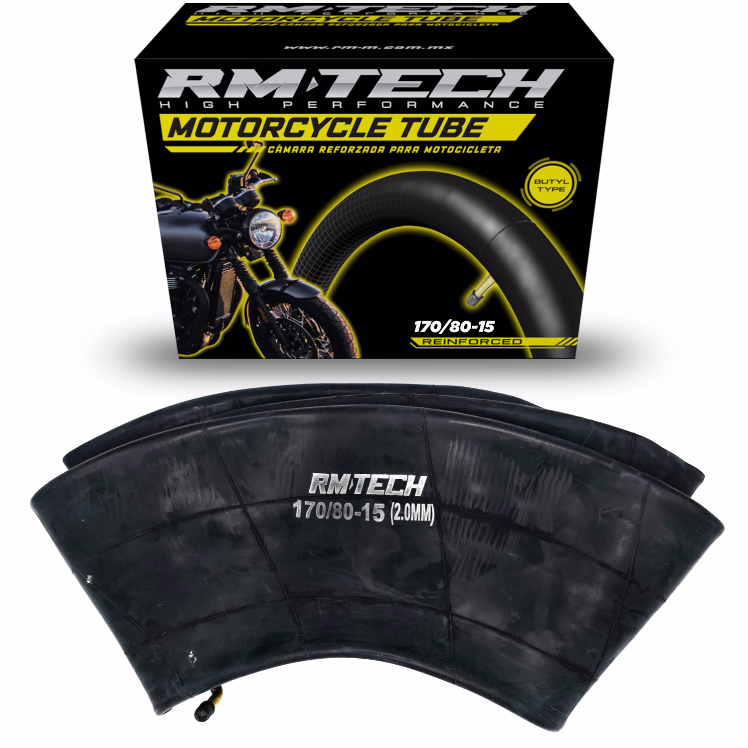 CAMARA DE BUTILO RMTECH PRES. EN CAJA 170/80-15 (2.00MM) HEAVY DUTY TR87 (VALVULA CURVA)
