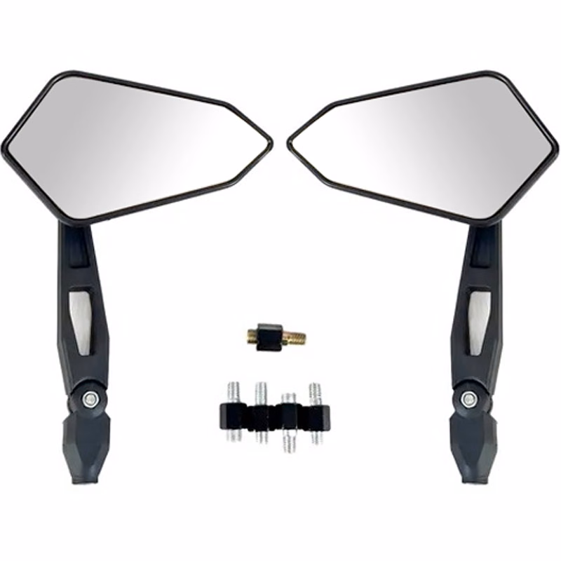 ESPEJO UNIVERSAL NEGRO AJUSTABLE 360° TORNILLOS 8/10mm (JUEGO)