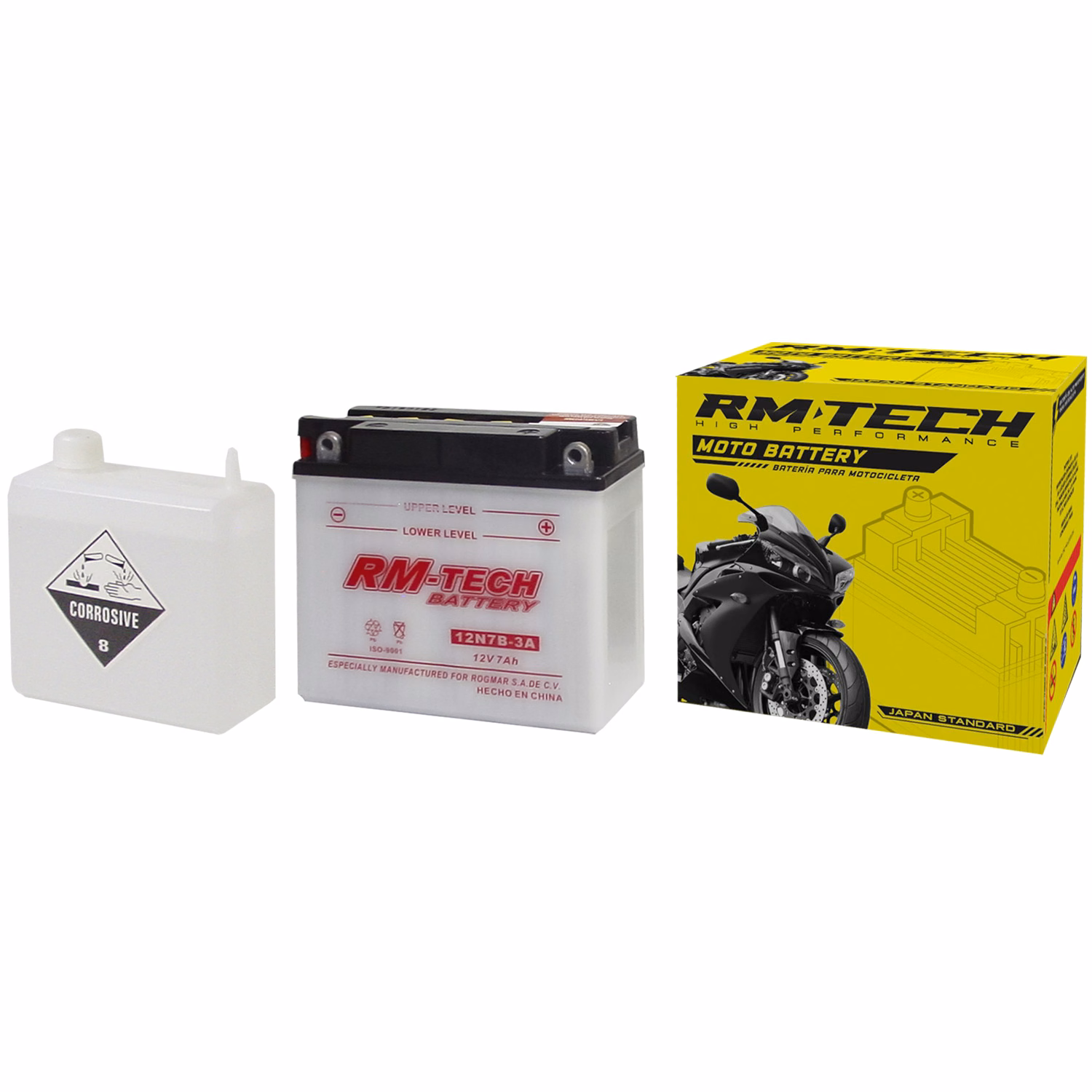 BATERIA RMTECH 12N7B-3A C/ ACIDO ( 140L / 55W / 130H )