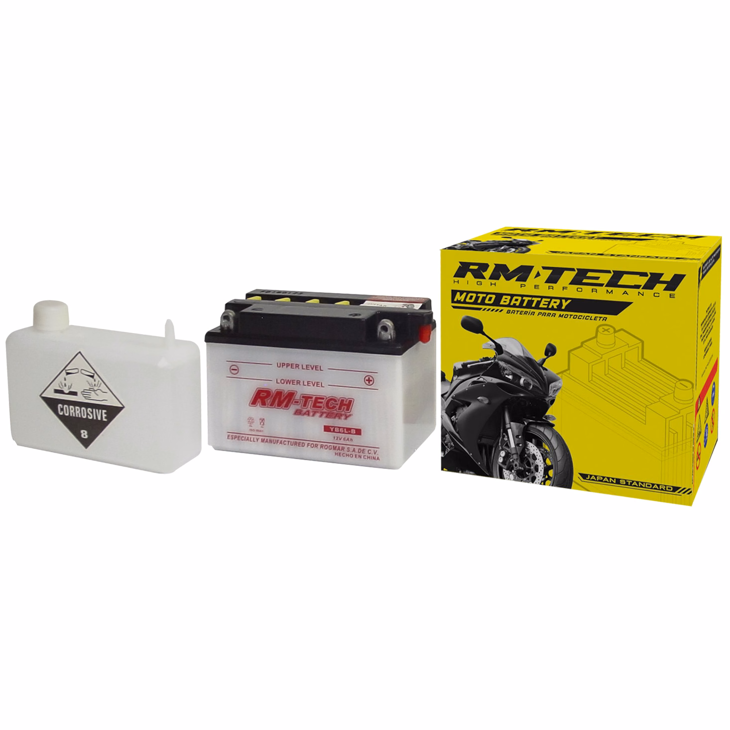 BATERIA RMTECH YB6L-B C/ ACIDO ( 138L / 72.5W / 100H )