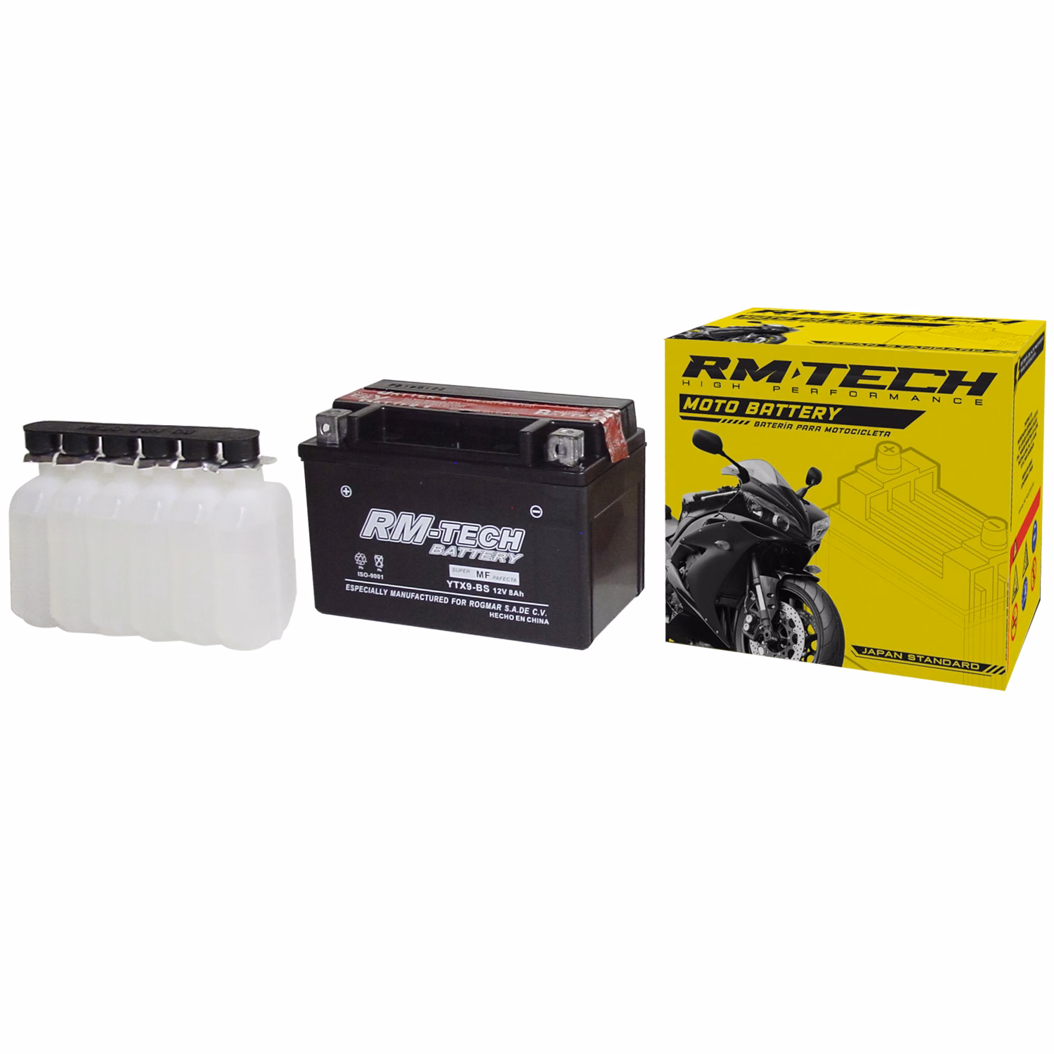 BATERIA RMTECH YTX9-BS C/ ACIDO ( 150L / 87W / 105H )