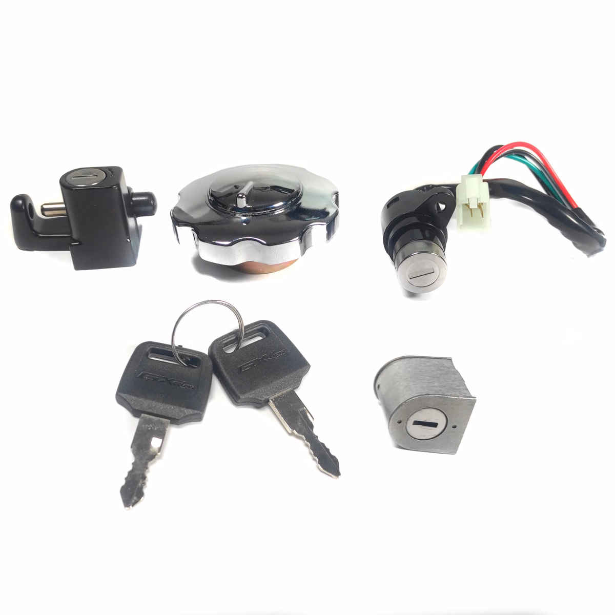 INTERRUPTOR ENCENDIDO 12V C/ TAPÓN GAS Y CHAPAS P/ FT-125 (JUEGO)