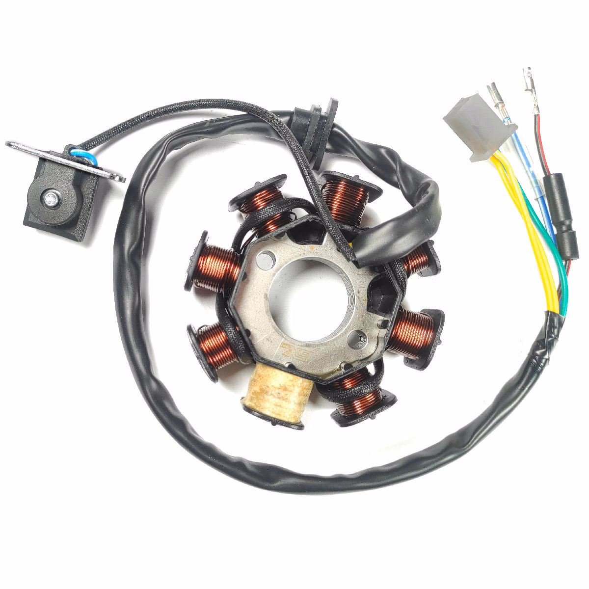 ESTATOR COMPLETO 12V P/ BIT-150 '22-'26, P/ D125LT '21-'24, P/ W-150 '22-'26, P/ WS-150 SPORT '22-'25, P/ D125 '22-'26, P/ D150 '22-'26, P/ MODERNA 125 '22-'23 (8 BOBINAS)