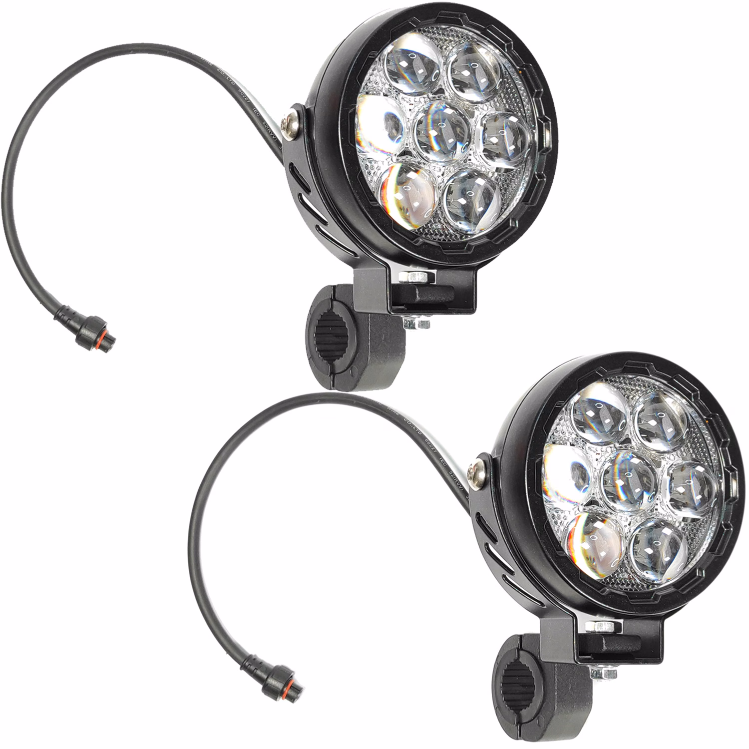 FAROS TECHX2 7 LEDS CD 12V 140W 15000 lm 4" ALUMINIO NEGRO LUZ AMARILLA/BLANCA C/ CABLE 4 FUNCIONES E INTERRUPTOR SG-25 (JUEGO)