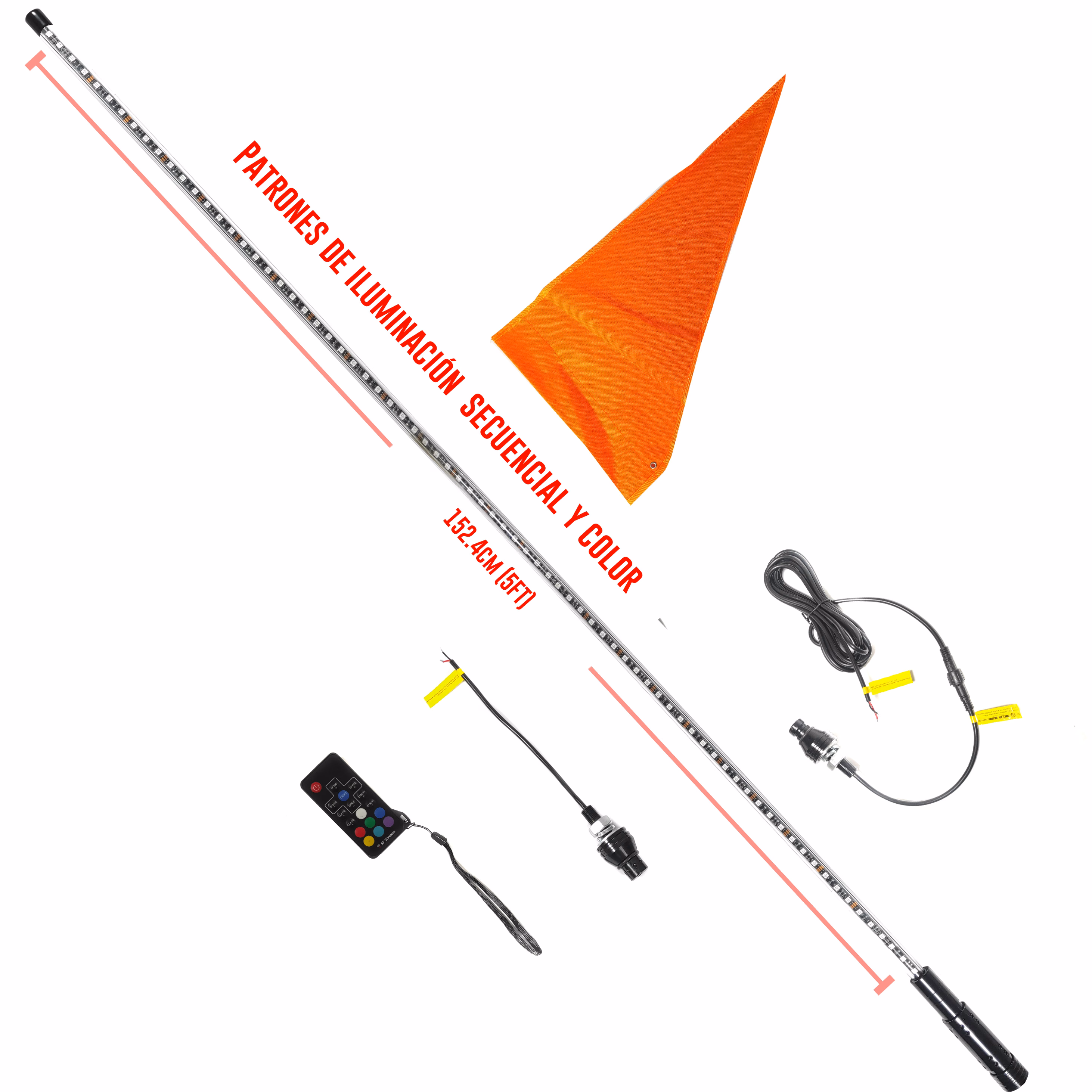 BARRA BANDERIN UNIVERSAL 12V P/ ATV/UTV'S 152.4cm (5FT) MULTICOLORES (1 BARRA)
