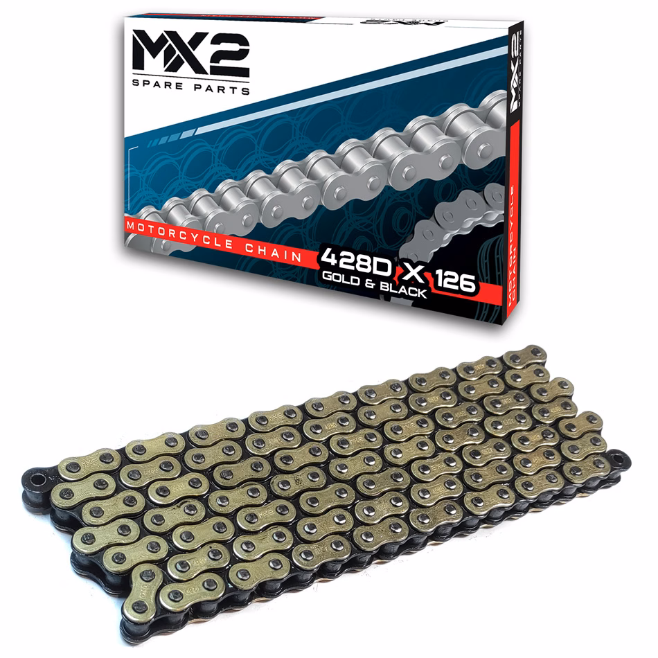 CADENA MX2 428D X 126 GOLD&BLACK (PRECIO POR PIEZA) (EN LA COMPRA DE 1 A 24 PIEZAS)