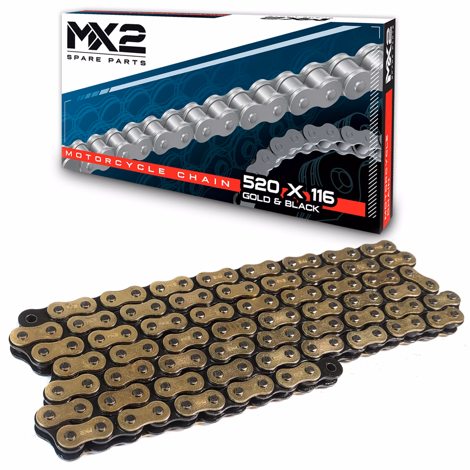 CADENA MX2 520 X 116 GOLD&BLACK (PRECIO POR PIEZA) (EN LA COMPRA DE 1 A 24 PIEZAS)