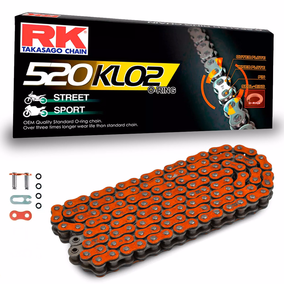 CADENA RK 520KLO2 X 120 O-RING NARANJA