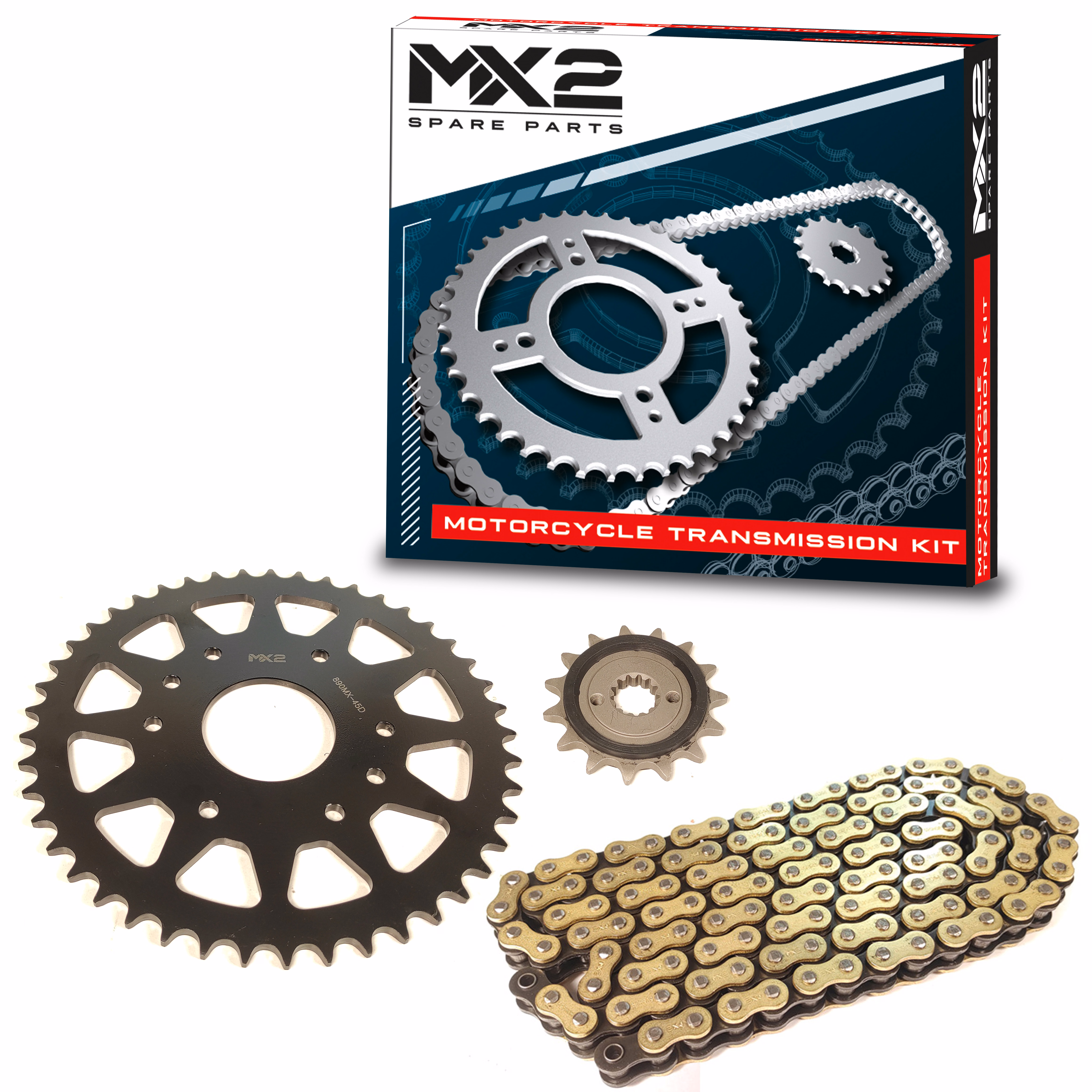 JUEGO DE ENGRANES CON CADENA MX2 P/ DUKE-390 (45/15, 520HOR O-RING X 118L GOLD&BLACK)