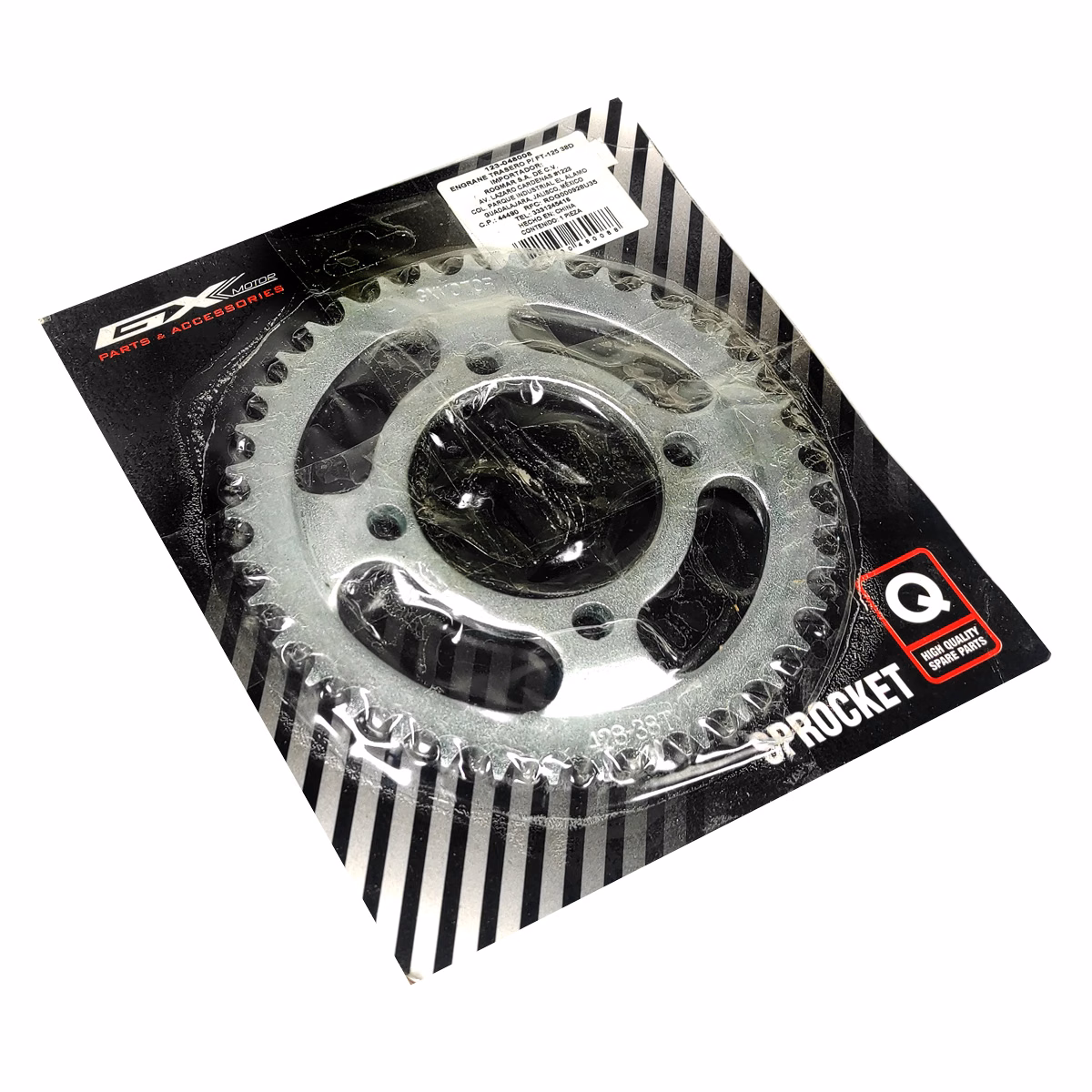 ENGRANE TRASERO P/ FT-125 '08-'12, P/ FT-125 CLASICA '12-'16, P/ FT-150 ROJA '13-'20, P/ FT-125TS '16-'26, P/ DT-125 SPORT '17-'22, P/ TOOL-125 38D (CONCAVO)