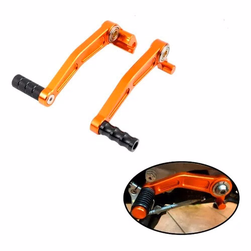 PEDAL FRENO Y PEDAL CAMBIOS ALUMINIO NARANJA P/ DUKE 200, 250, 390, RC200, RC390 (JUEGO)