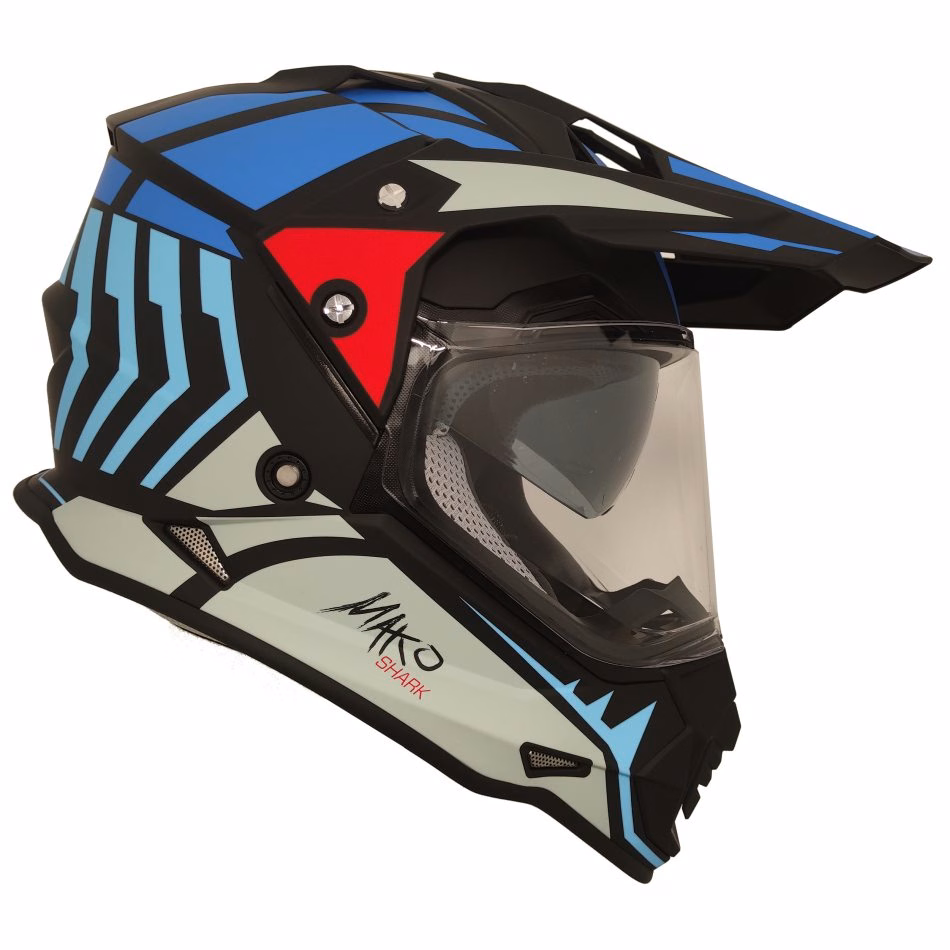 CASCO TECHX2 632A CROSS/STREET C/ MICA Y LENTE INTERNO MAKO AZUL/NEGRO/GRIS/ROJO TALLA: 2 EG (PRECIO POR PIEZA) (DE 1 A 5 PIEZAS) NORMA EUROPEA ECER22-05