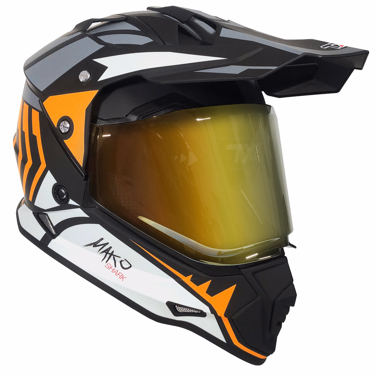 CASCO TECHX2 632A CROSS/STREET CON MICA TORNASOL ROJA Y LENTE INTERNO MAKO BLACK/GREY/ORANGE NEGRO/NARANJA/GRIS/ROJO MATE  TALLA: M (PRECIO POR PIEZA) (DE 1 A 5 PIEZAS) NORMA EUROPEA ECER22-06