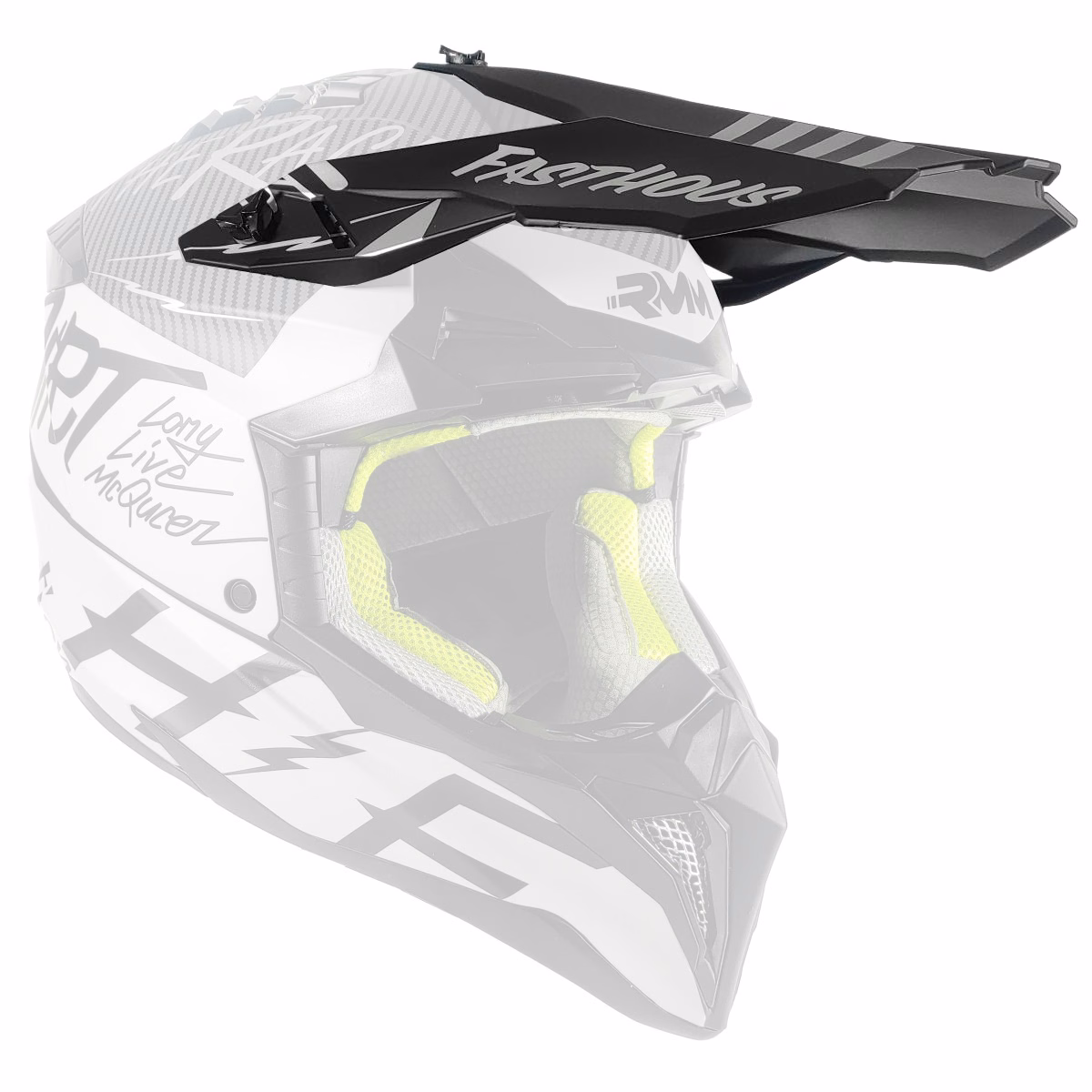 VISERA PARA CASCO Y TORNILLOS RMM 189 NEGRO MATE C/ GRAFICOS (JUEGO)