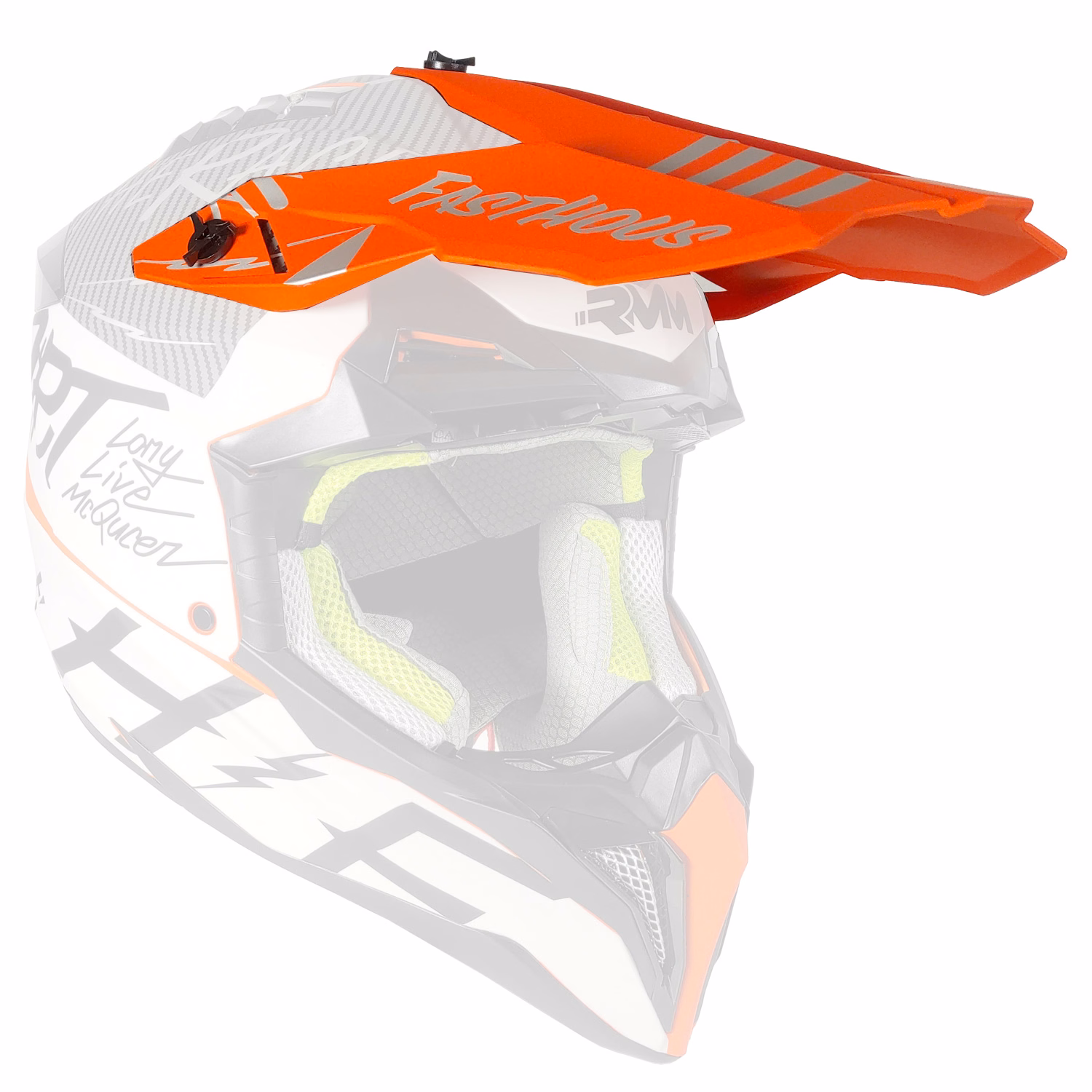 VISERA PARA CASCO Y TORNILLOS RMM 189 NARANJA MATE C/ GRAFICOS (JUEGO)