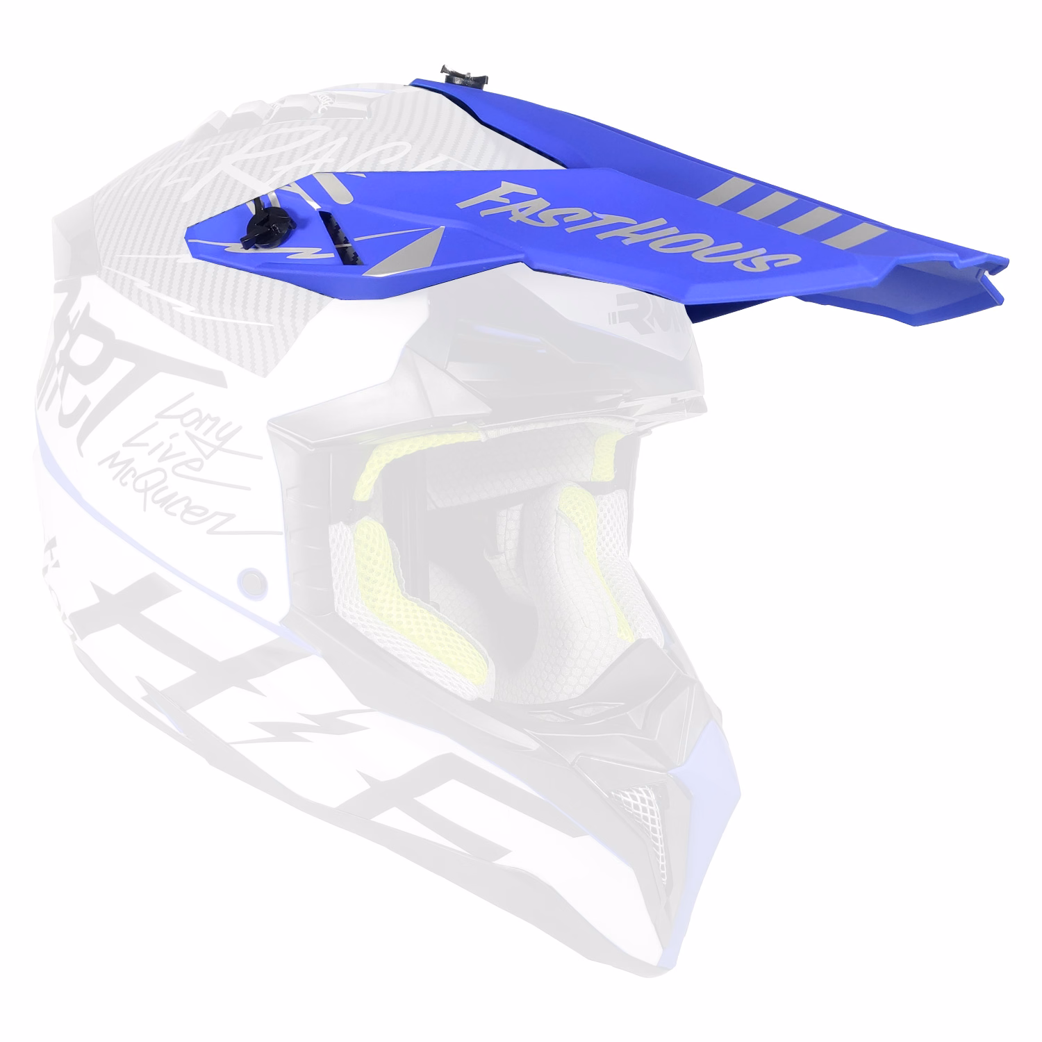 VISERA PARA CASCO Y TORNILLOS RMM 189 AZUL MATE C/ GRAFICOS (JUEGO)