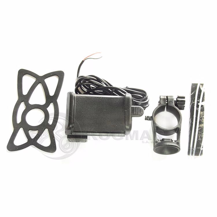 CARGADOR DE CELULAR CON SOPORTE DIAMETRO DE 18MM HASTA 28MM USB DE 12 A 24V 2.1A UNIVERSAL