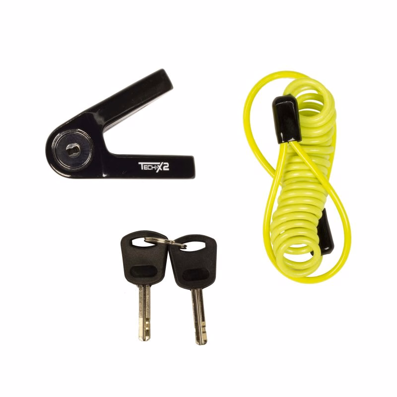 CANDADO TECHX2 FRENO DISCO UNIVERSAL NEGRO C/ CABLE RECORDATORIO BLK01
