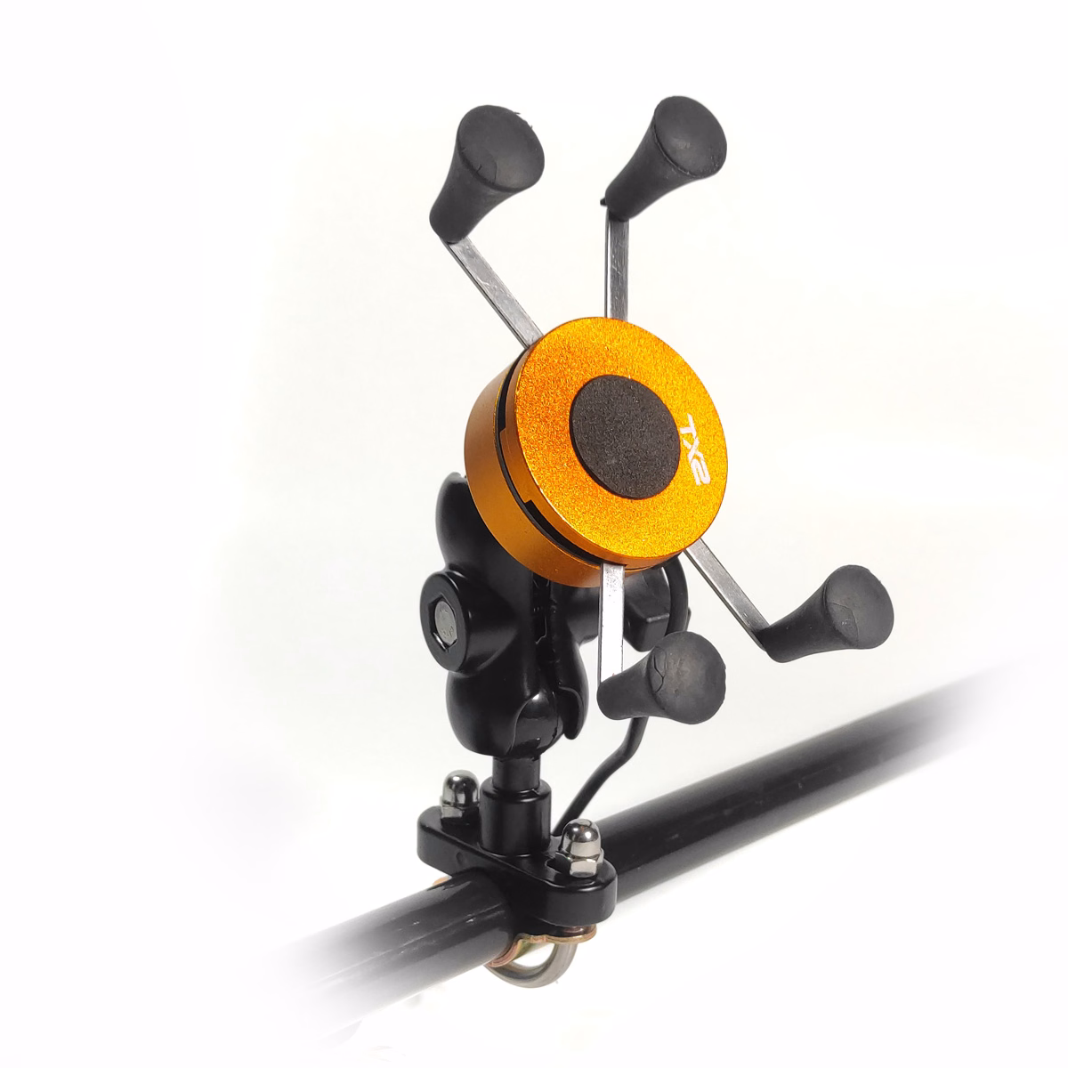 CARGADOR PARA CELULAR TECHX2 CON SOPORTE NARANJA METALICO SCG-06 VOLTAJE DE ENTRADA: 12-24V, VOLTAJE DE SALIDA: 5V 2.1A