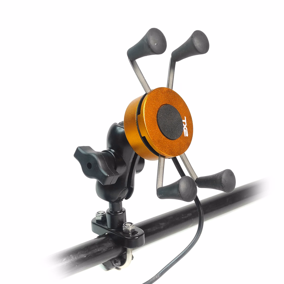 CARGADOR PARA CELULAR TECHX2 CON SOPORTE NARANJA METALICO SCG-07 VOLTAJE DE ENTRADA: 12-24V, VOLTAJE DE SALIDA: 5V 2.1A