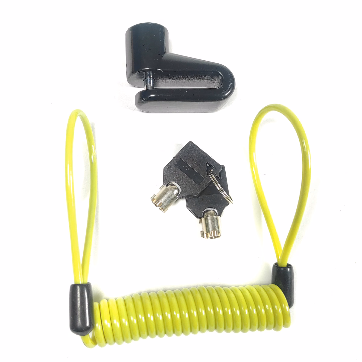 CANDADO FRENO DISCO UNIVERSAL NEGRO C/ CABLE RECORDATORIO (JUEGO)