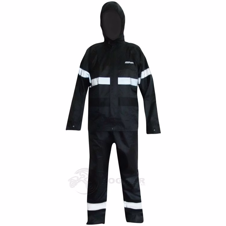 IMPERMEABLE IMPORTADO RMTECH NEGRO C/ REFLEJANTE EN AMBAS PIERNAS, ESPALDA Y MANGAS  TALLA: M