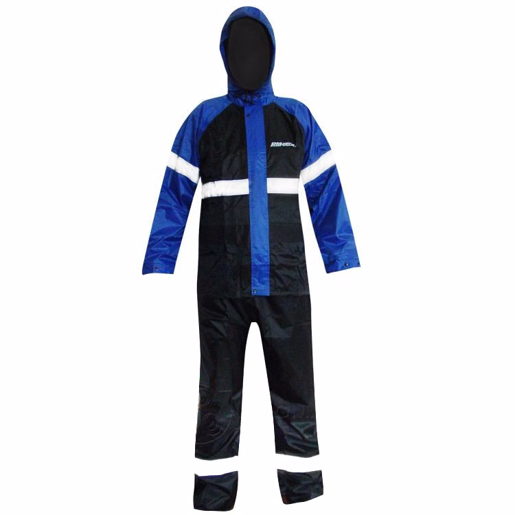 IMPERMEABLE RMTECH AZUL/NEGRO C/ REFLEJANTE EN AMBAS PIERNAS, ESPALDA Y MANGAS  TALLA: 2 EG