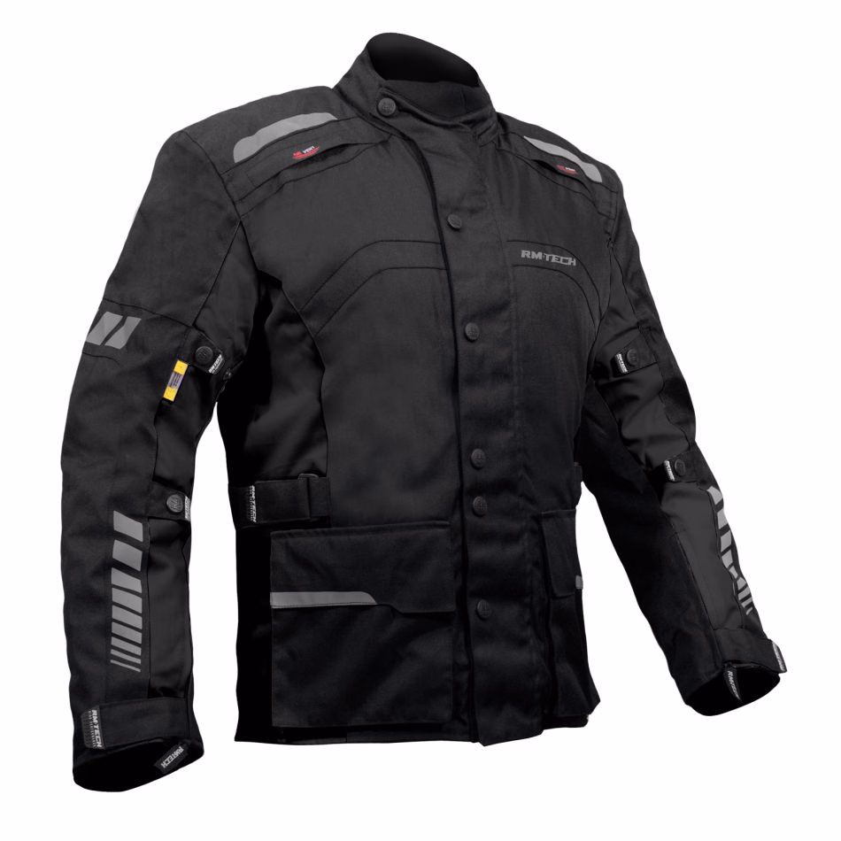 CHAMARRA PARA MOTOCICLISTA RMTECH YUKON NEGRA/GRIS TALLA. CH (DE 1 A 4 PIEZAS)